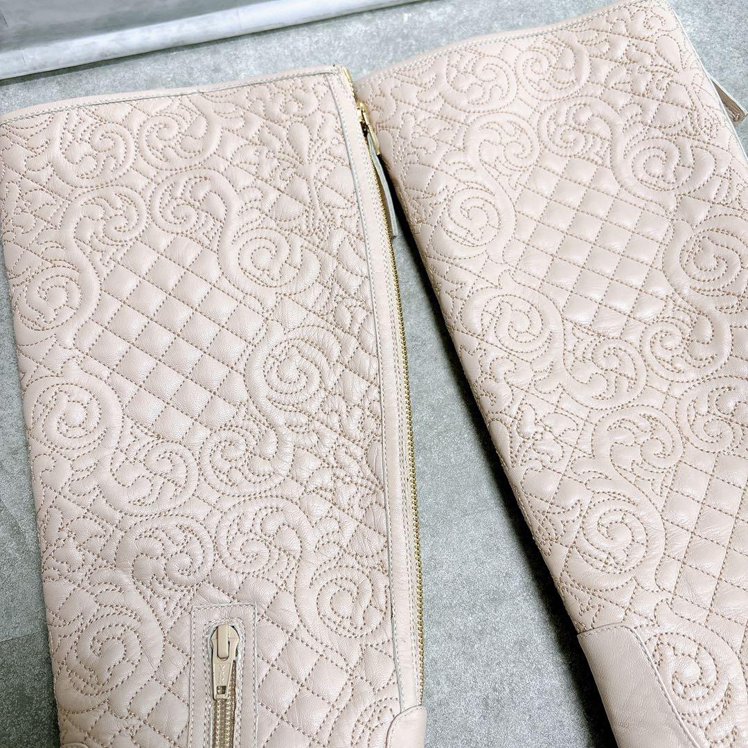 グラツィア ロングブーツ レザー 23cm イタリア製 サイドジップ ピンク