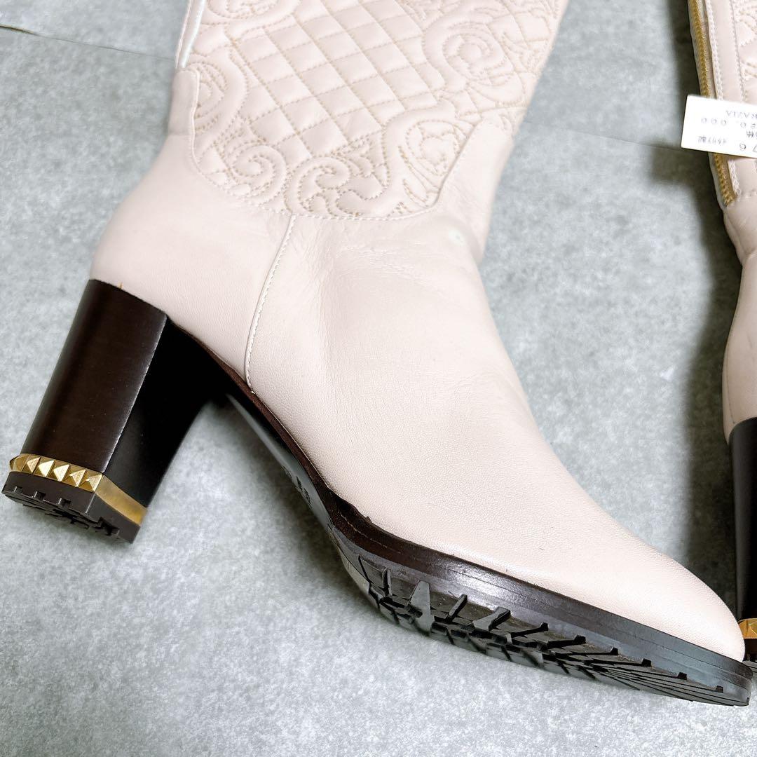 グラツィア ロングブーツ レザー 23cm イタリア製 サイドジップ ピンク