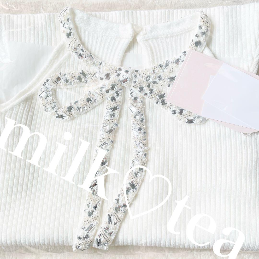 新品タグ付 ダーリッチ アイボリー F リボンビジューアメスリニットトップス