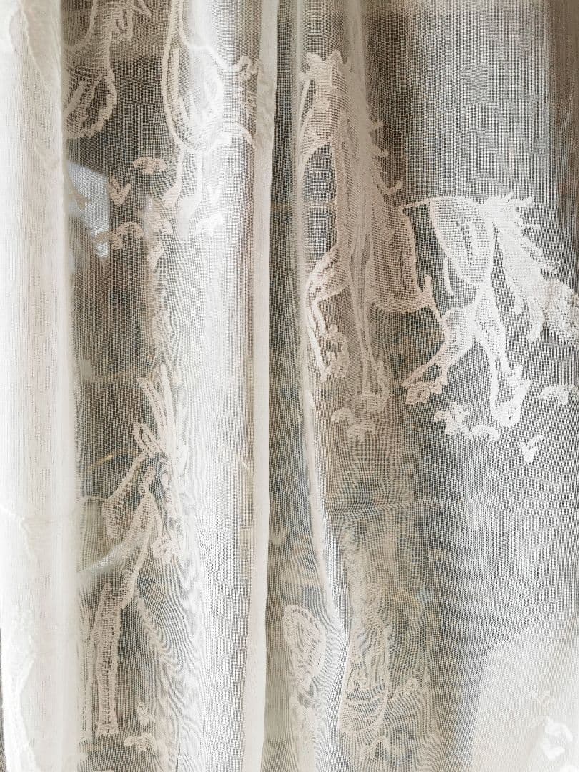 17日特別価格✾アンティーク牧場マドラスレース 酪農 羊馬山羊豚鶏カーテンパネル