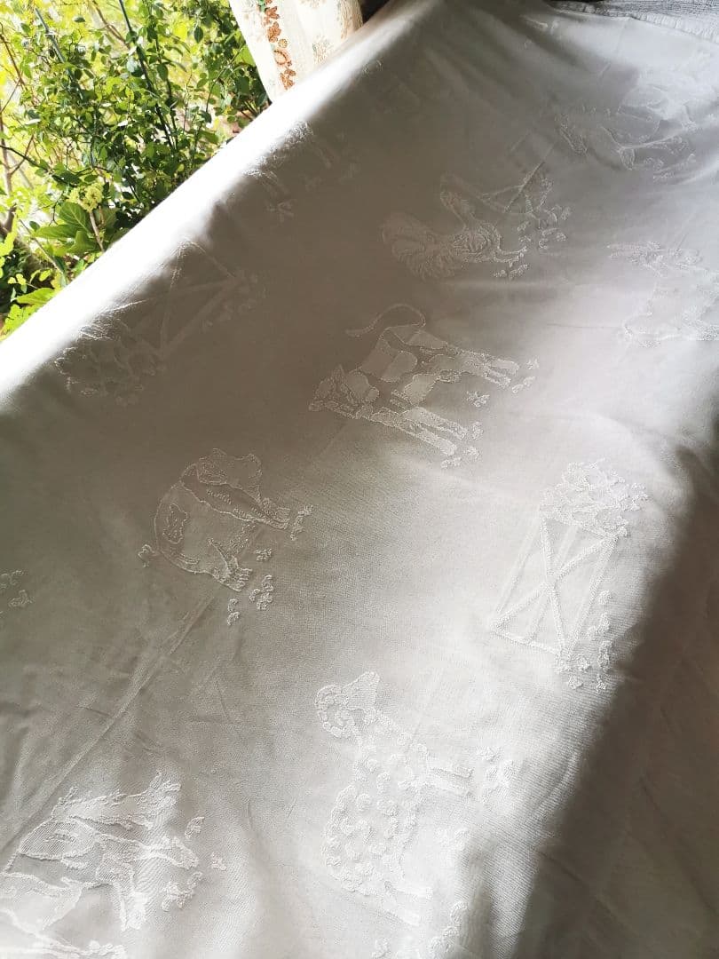 17日特別価格✾アンティーク牧場マドラスレース 酪農 羊馬山羊豚鶏カーテンパネル