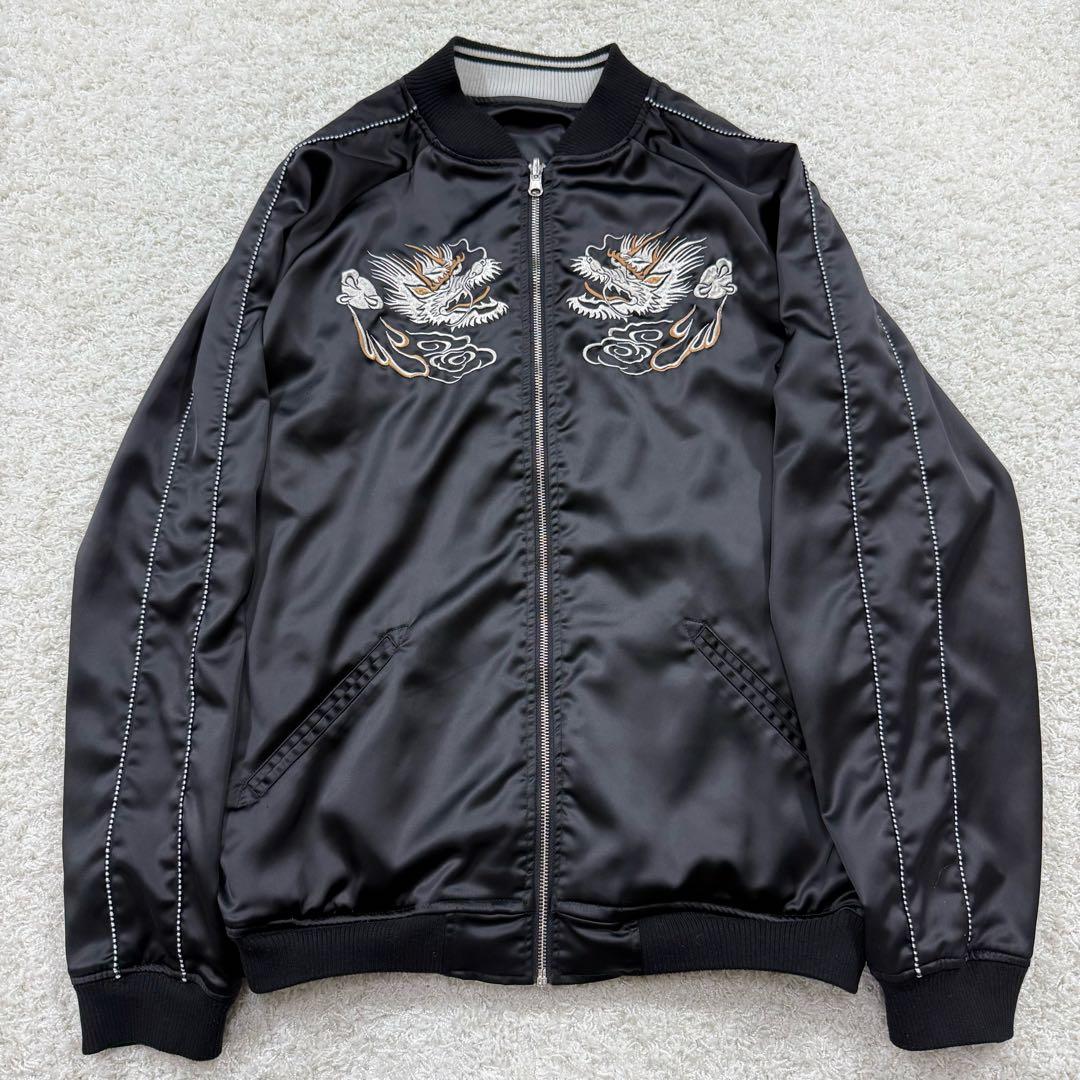 【希少 XXL】抜刀娘 絡繰魂 スカジャン リバーシブル 立体刺繍 和柄