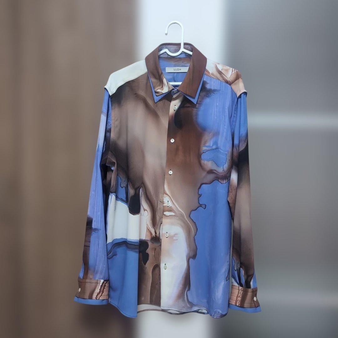 UJOHウジョー マーブルアートプリント長袖シャツ　ユニセックス　4サイズ