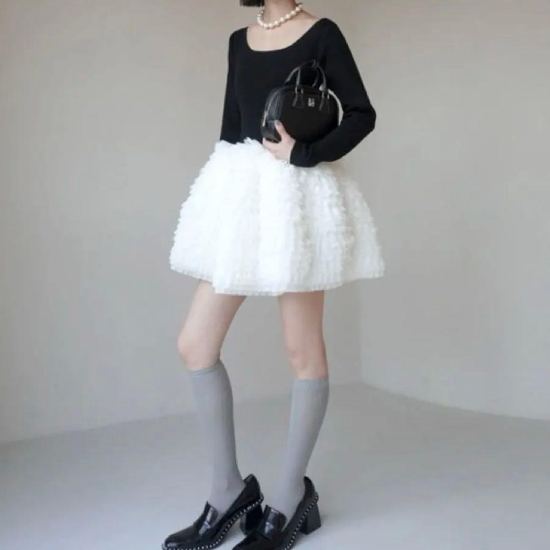 【美品】eimy istoire ボリュームチュールフリルニットワンピース