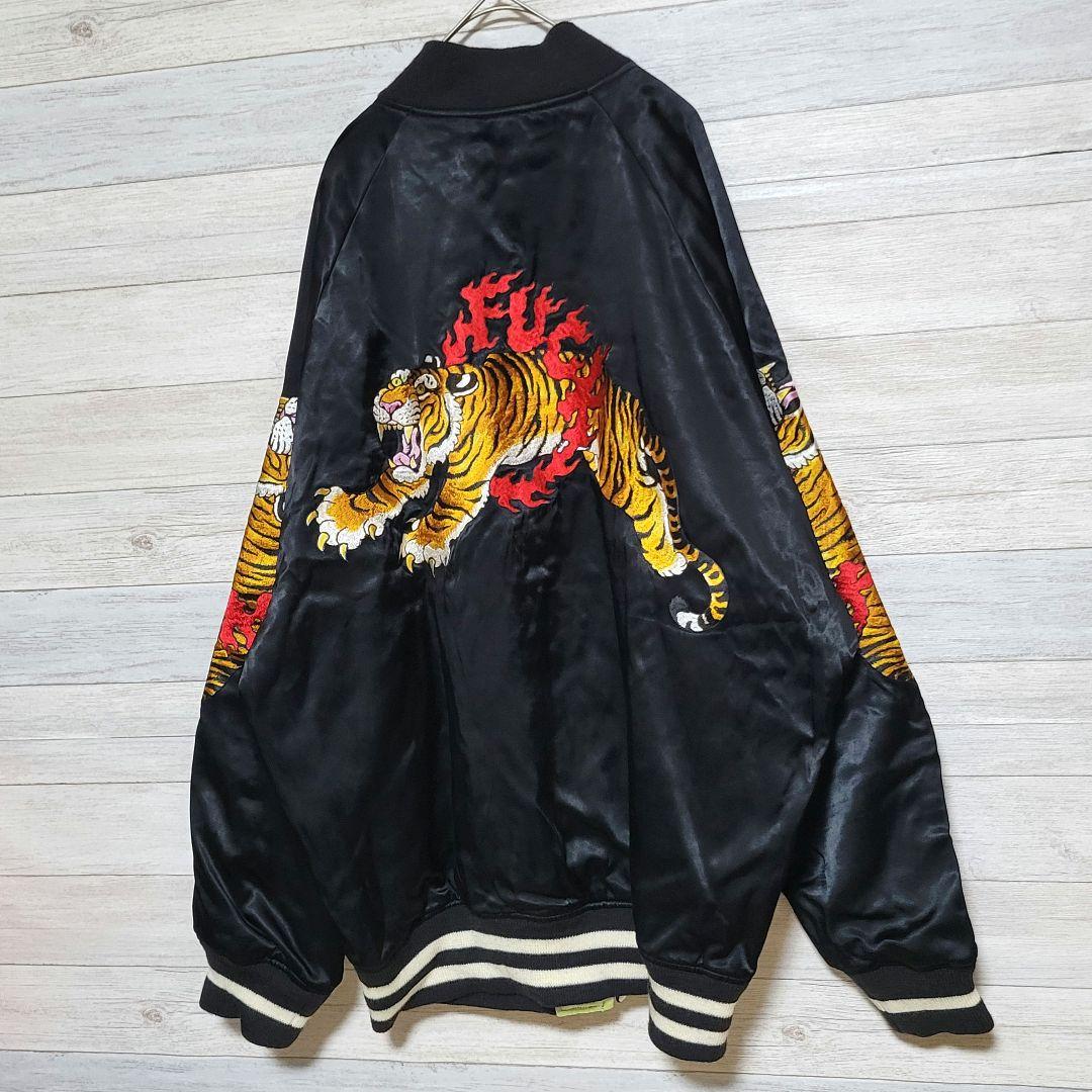 【美品XL】ワコマリア スカジャン トラ 虎 刺繍 ティムリーハイ ブラック