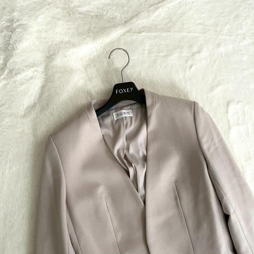 PLST ウォームリザーブカラーレスジャケット セットアップ パンツ ベージュ