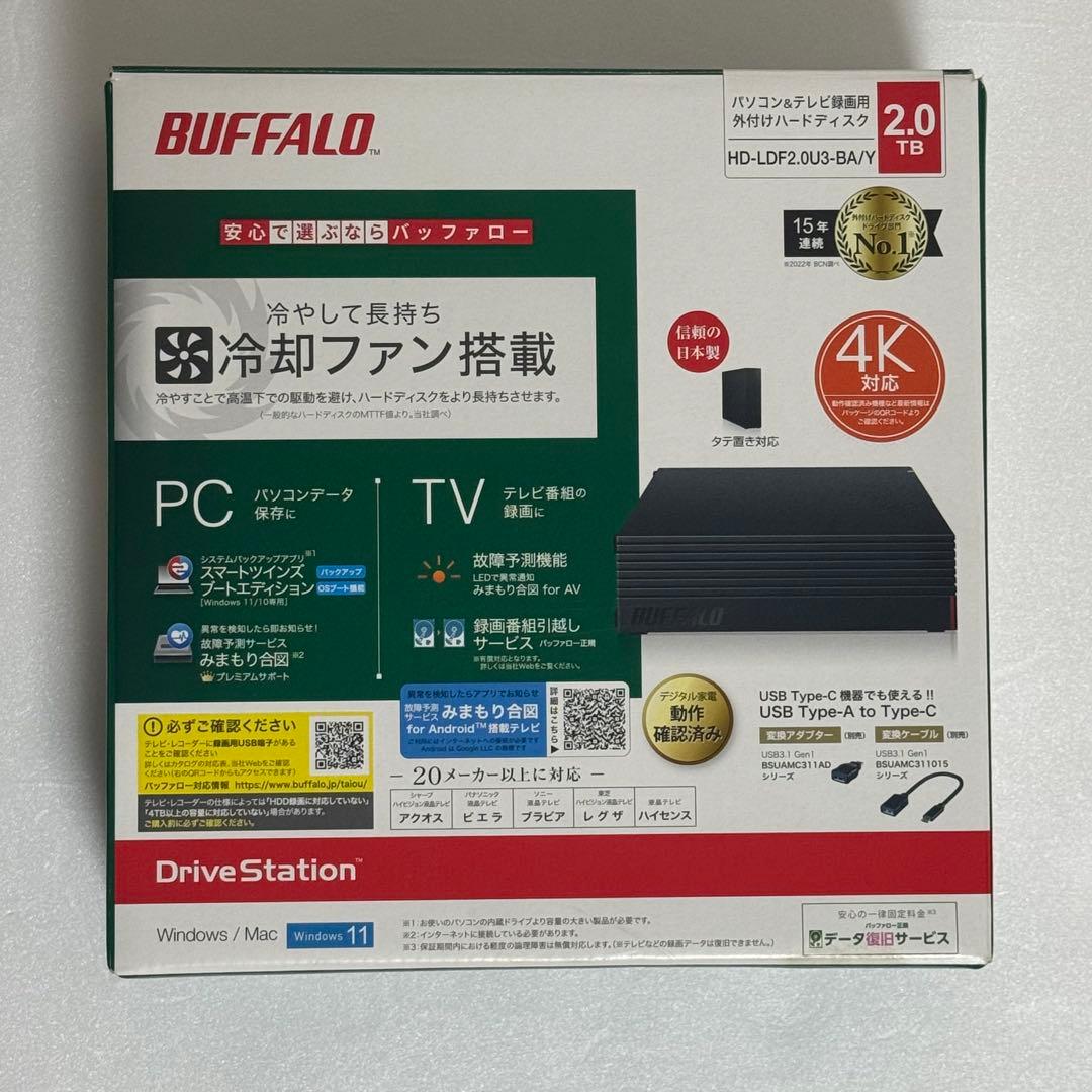 【未使用】BUFFALO 2.0TB HDD HD-LDF2.0U3-BA/Y