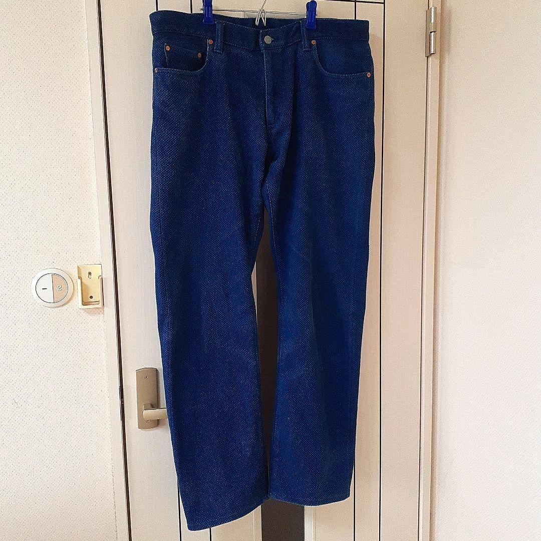 児島ジーンズ　刺し子　インディゴ5ポケットパンツ　38 美品　藍　鉄紺