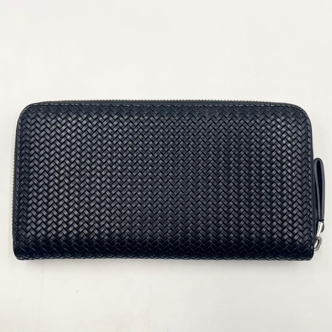 【最高級】ジョルジオアルマーニ 長財布 イントレチャート ジッパーアラウンド 黒