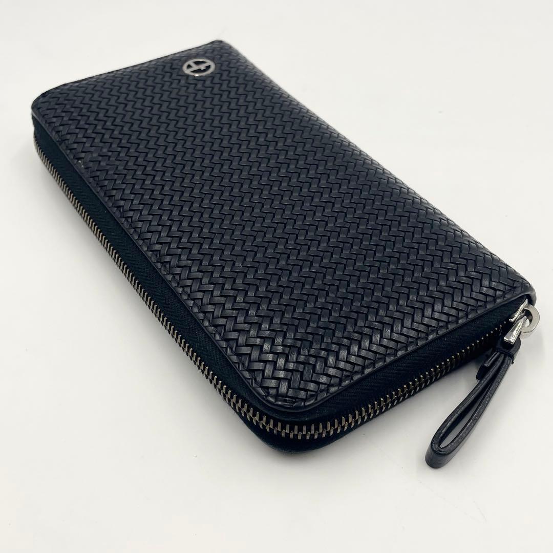 【最高級】ジョルジオアルマーニ 長財布 イントレチャート ジッパーアラウンド 黒