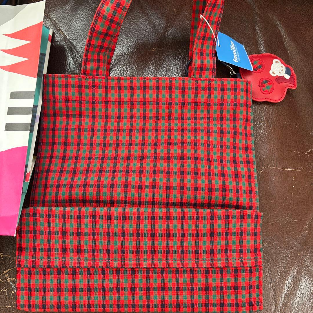 familiar 赤と緑のチェック ハンドバッグ