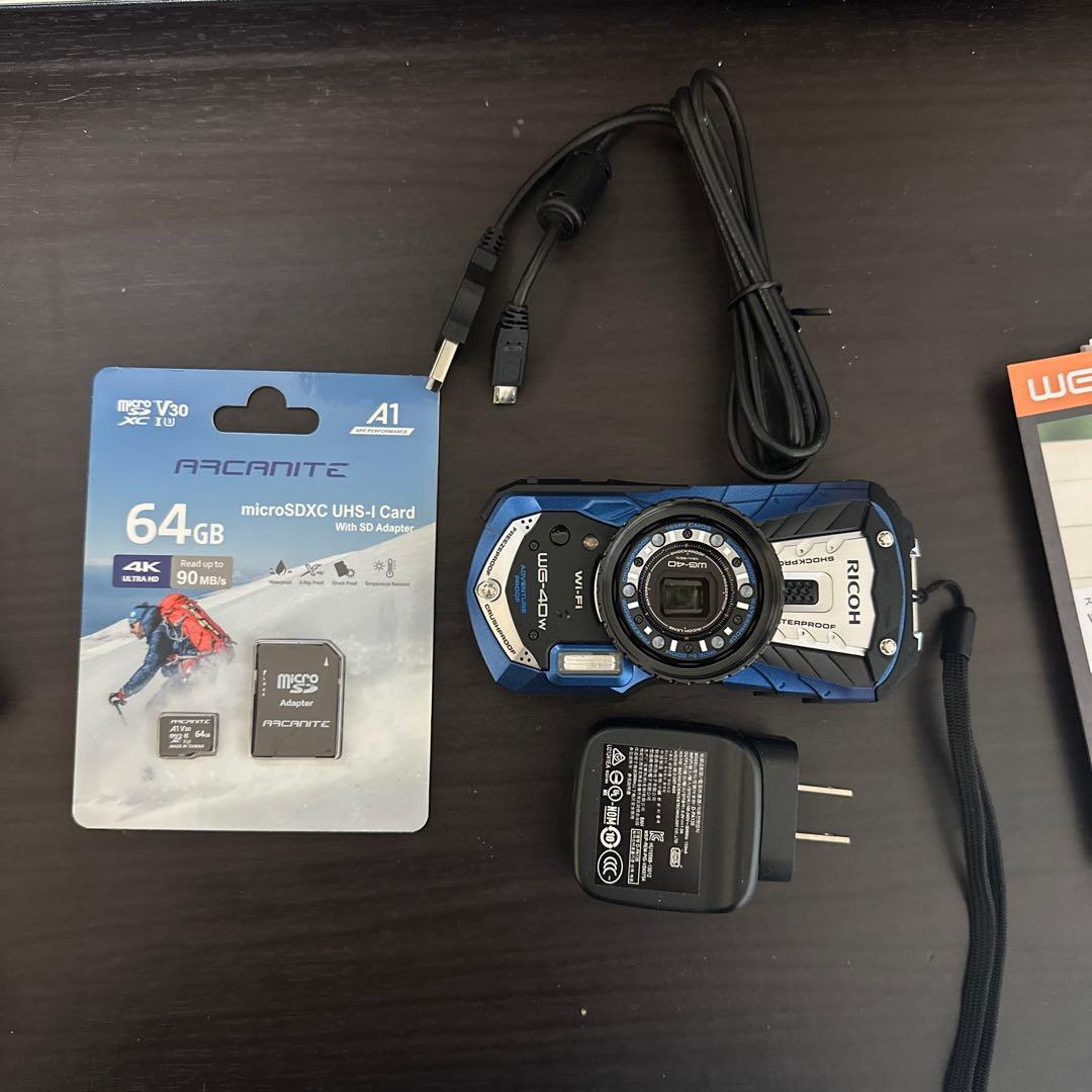 RICOH WG-40W 防水・耐衝撃デジタルカメラ SDカード64GB付き