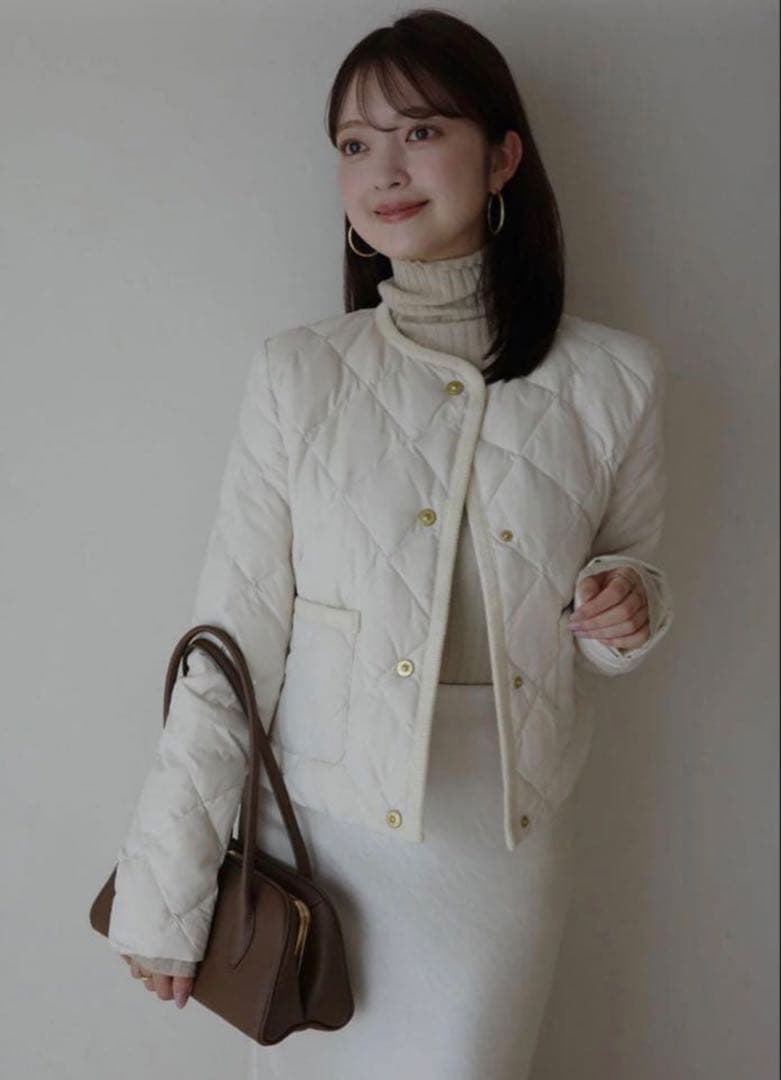 【TAION×anuans】ノーカラーキルティングショートダウン　ivory