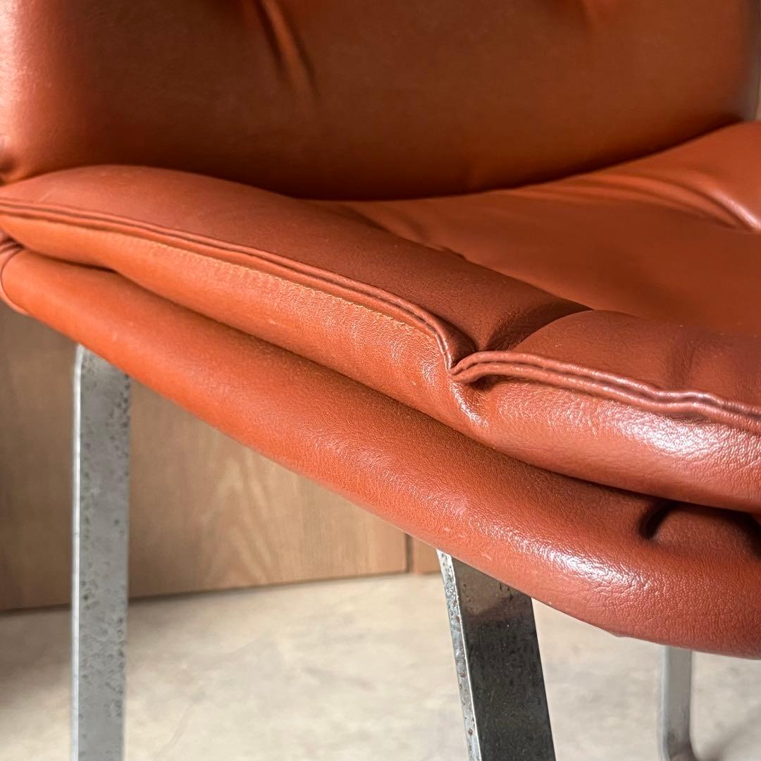 椅子 スタジオチェア 合成皮革 ステンレス ヴィンテージ オレンジブラウン