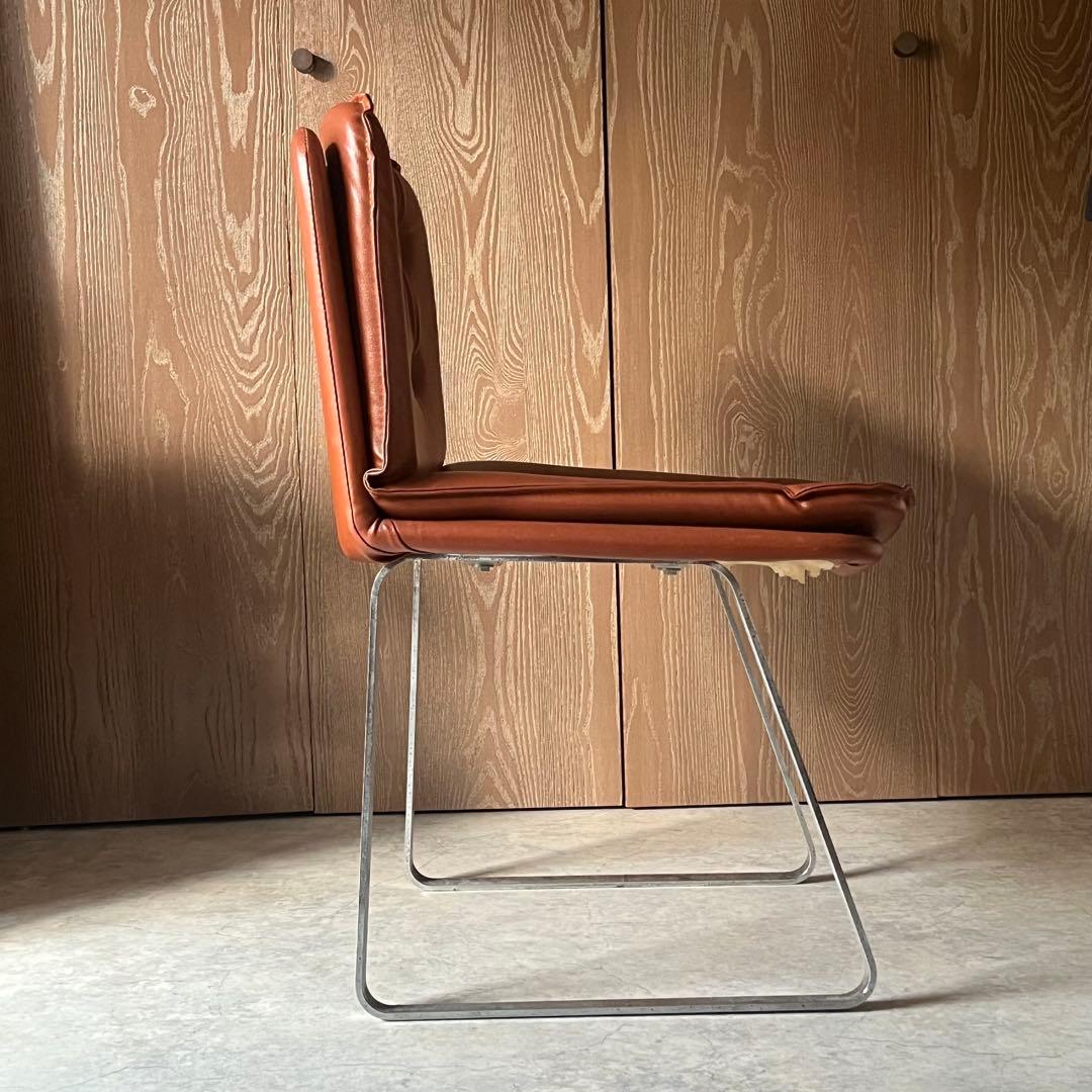 椅子 スタジオチェア 合成皮革 ステンレス ヴィンテージ オレンジブラウン