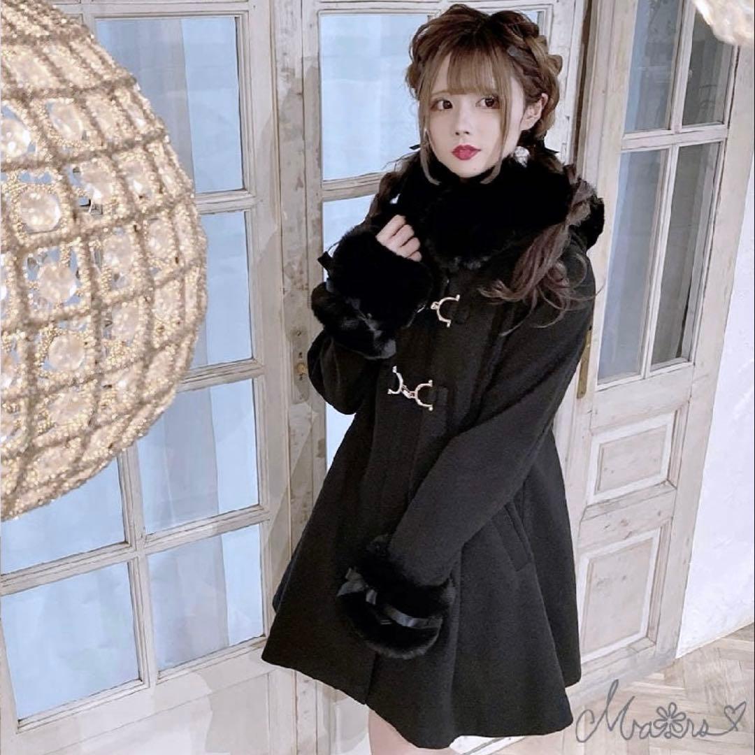 MARS 地雷系 量産型 Aライン フレア ファーフード付き ロングコート 黒