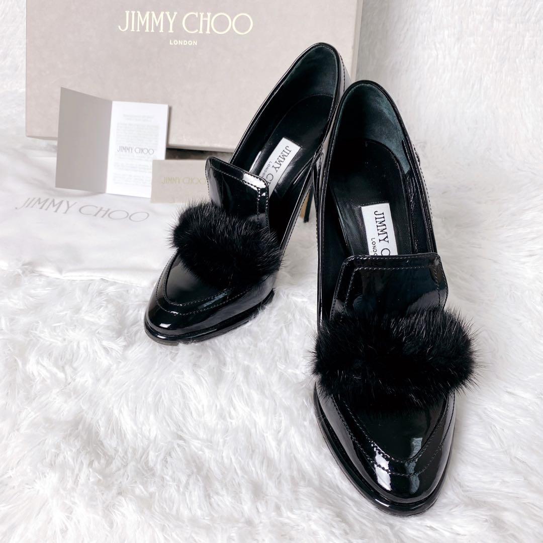 美品✨ ジミー チュウ ライザ ミンクトリム パンプス　ブラック　37
