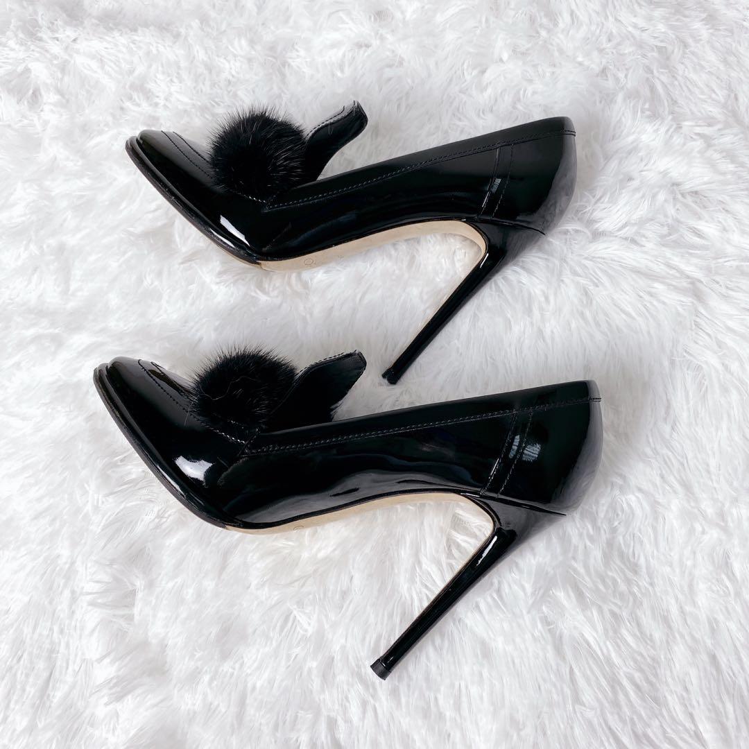 美品✨ ジミー チュウ ライザ ミンクトリム パンプス　ブラック　37