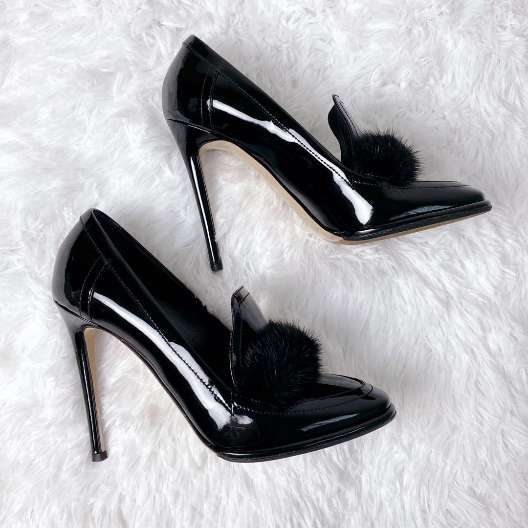 美品✨ ジミー チュウ ライザ ミンクトリム パンプス　ブラック　37