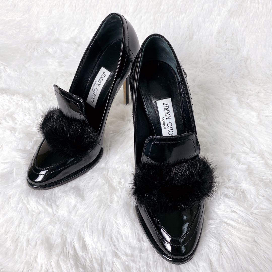 美品✨ ジミー チュウ ライザ ミンクトリム パンプス　ブラック　37