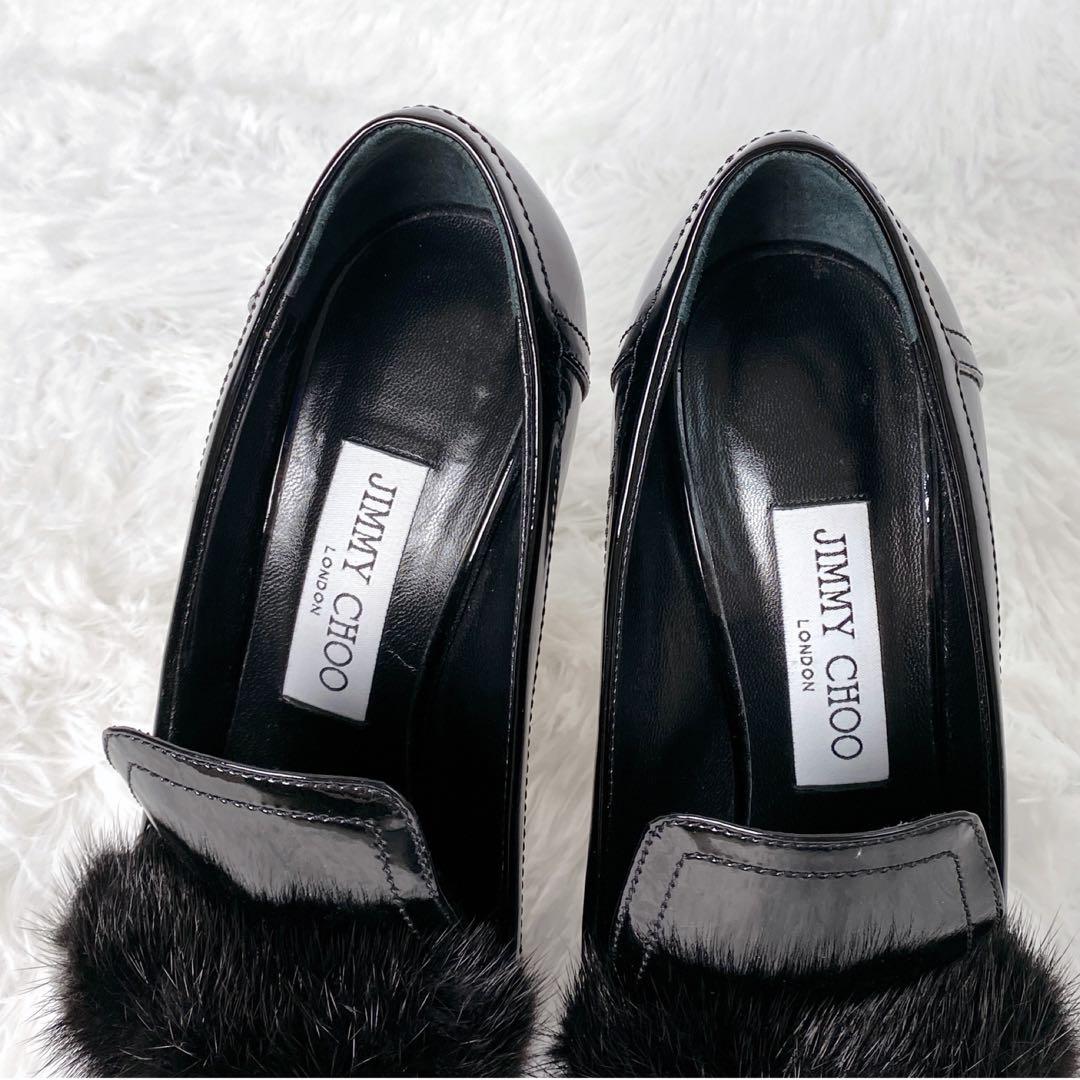 美品✨ ジミー チュウ ライザ ミンクトリム パンプス　ブラック　37