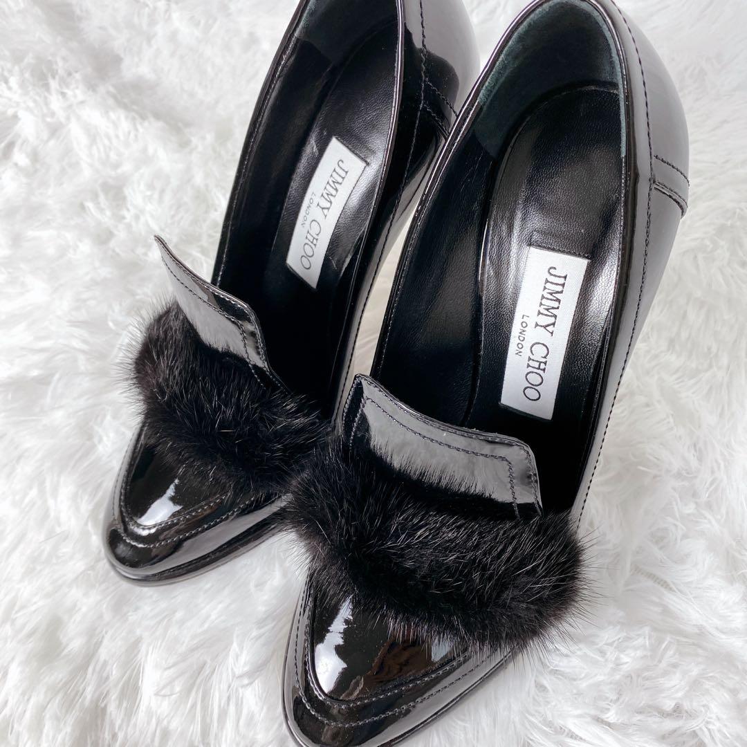 美品✨ ジミー チュウ ライザ ミンクトリム パンプス　ブラック　37