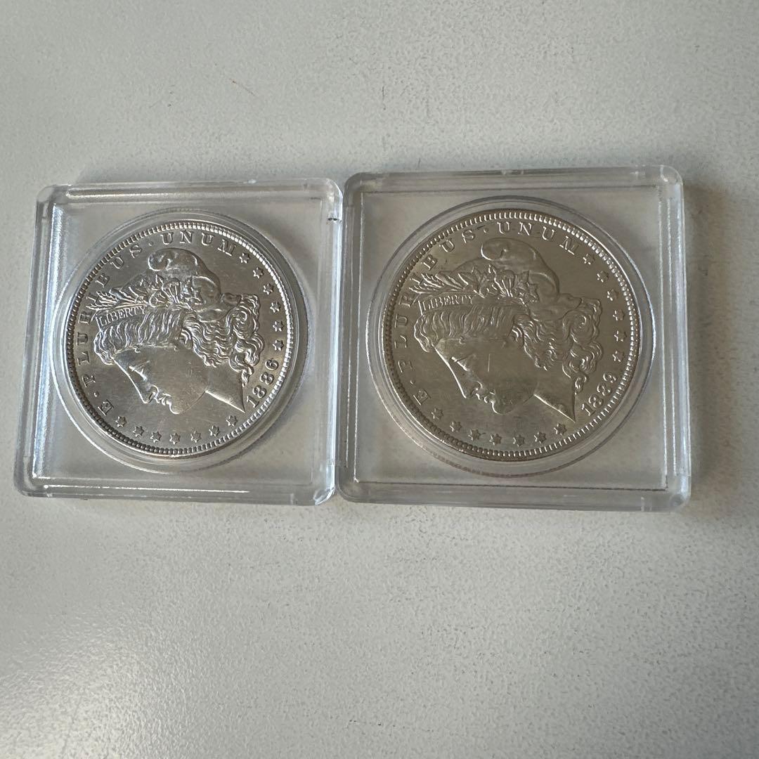 1886年と1889年製造　米国モーガンダラー1ドル銀貨X 2枚