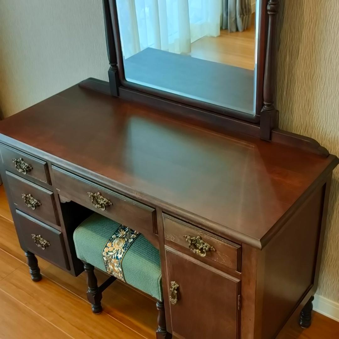 アンティーク　鏡台　スツール　セット品　 引出し７杯　ろくろ脚