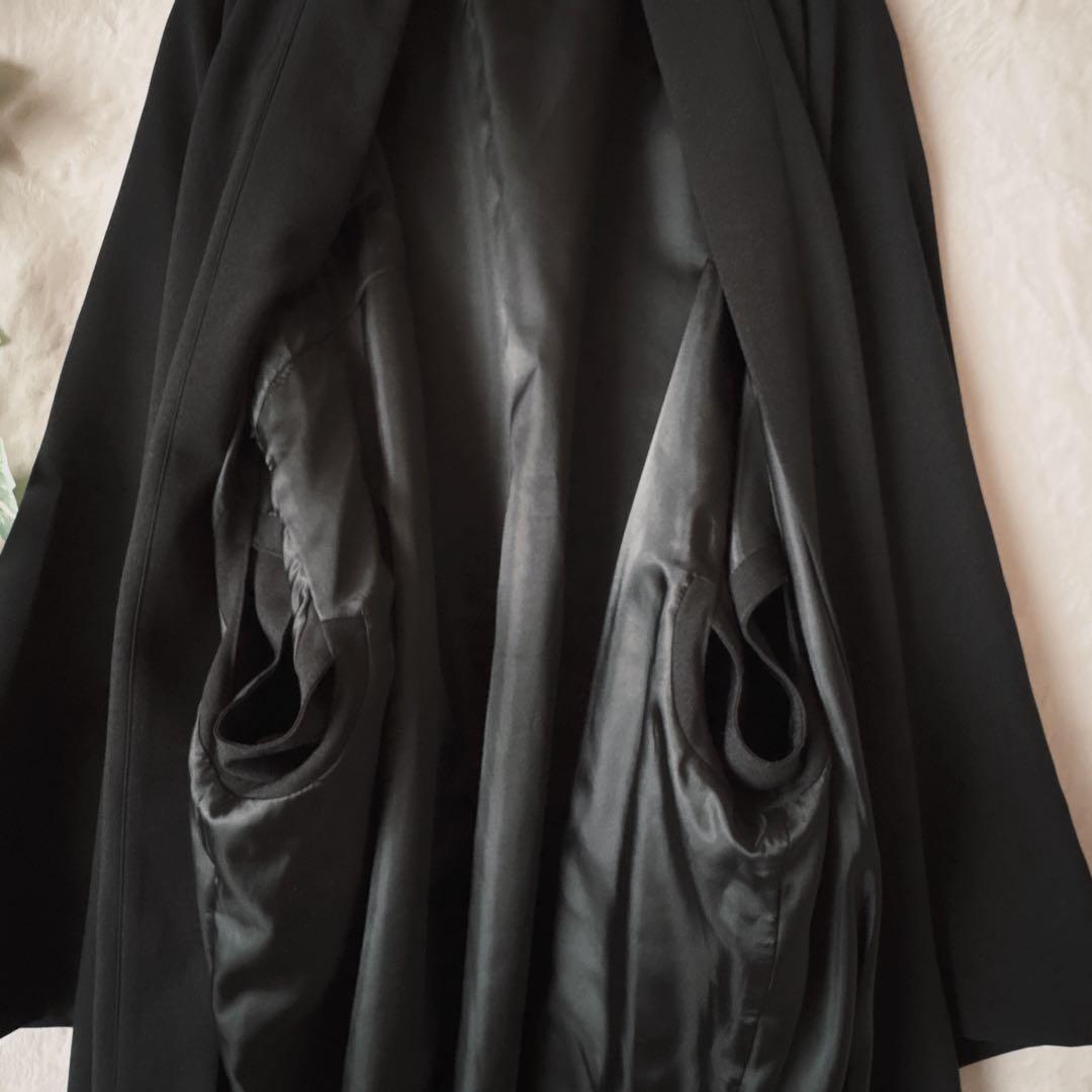 T088美品ハレSQUAREサムエコート和装着物羽織キモノ袖オーバーサイズ黒Ｆ