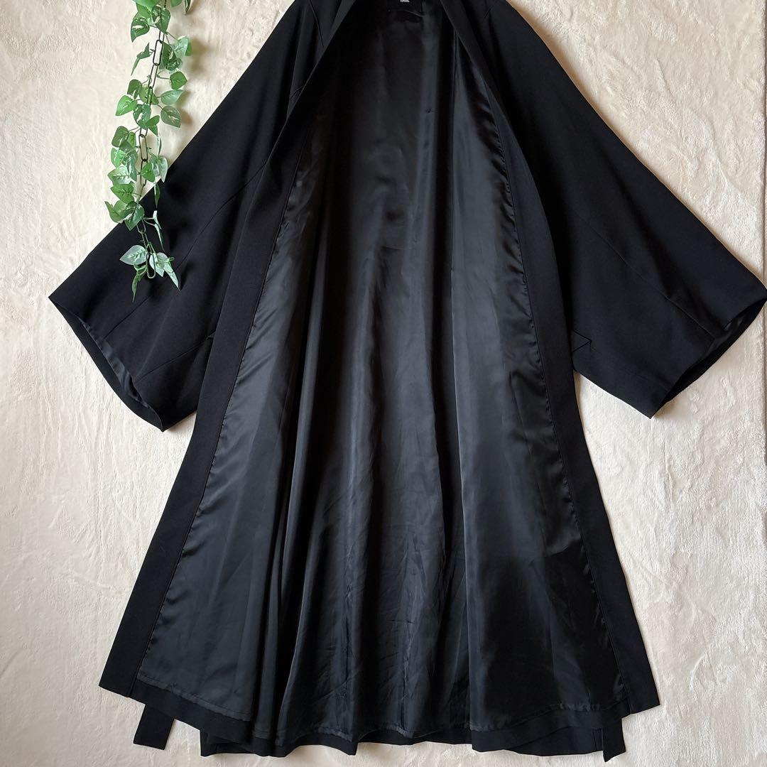 T088美品ハレSQUAREサムエコート和装着物羽織キモノ袖オーバーサイズ黒Ｆ