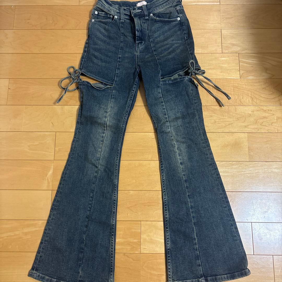 RESEXXY カットアウトリボンデニムパンツ ブルー　S
