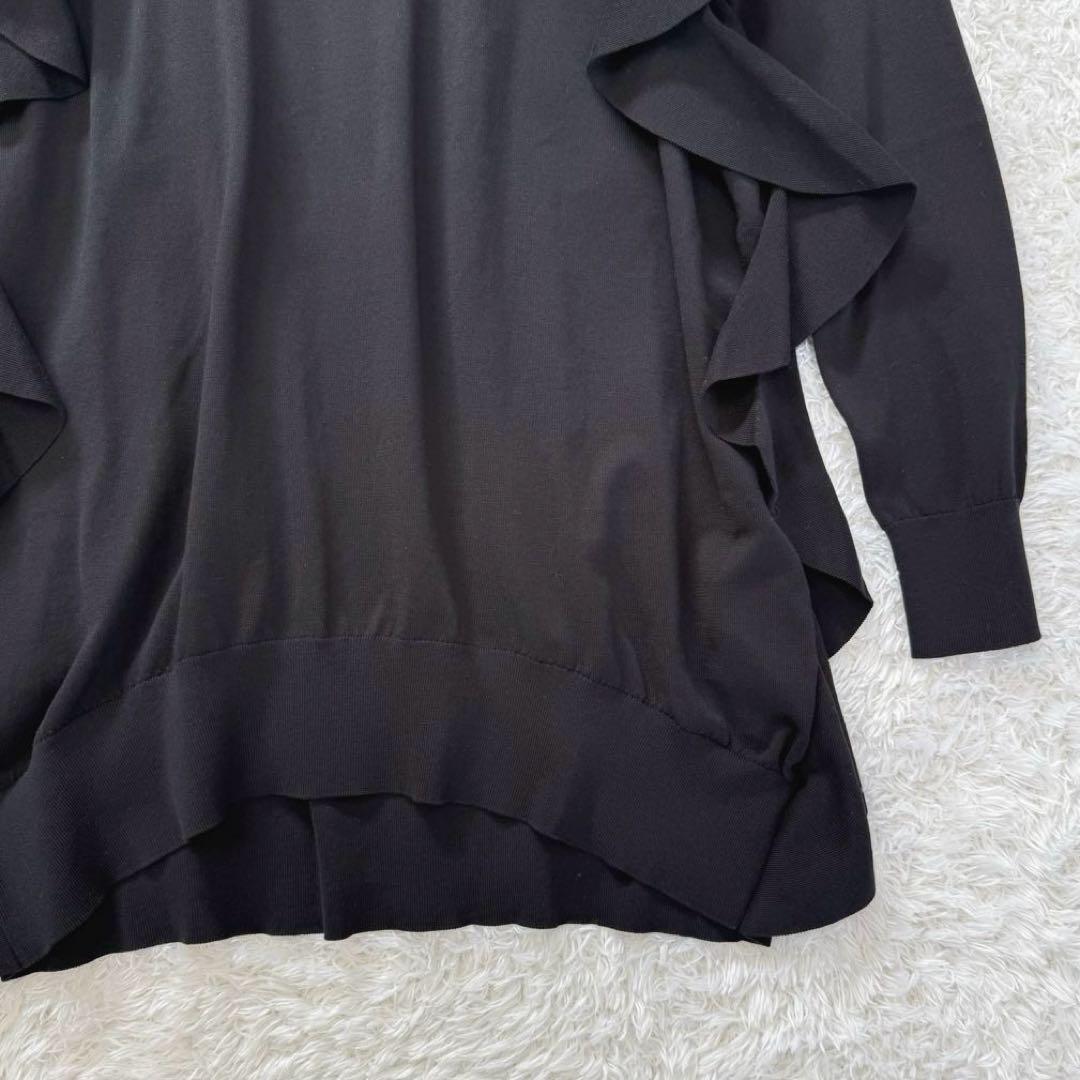 未使用　ドゥロワー 18G コットン Vネック フリル ニット セーター 黒