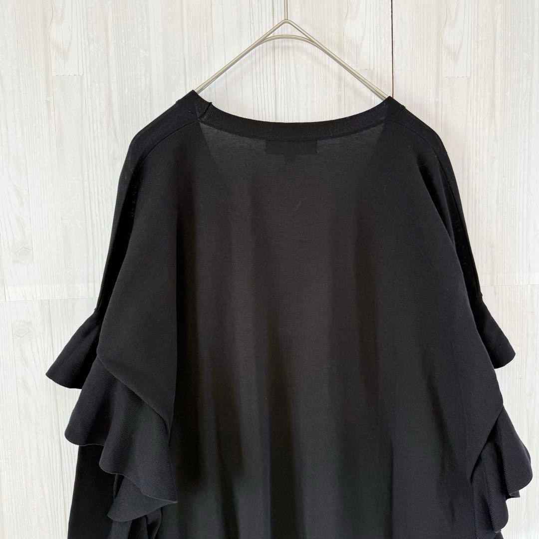 未使用　ドゥロワー 18G コットン Vネック フリル ニット セーター 黒