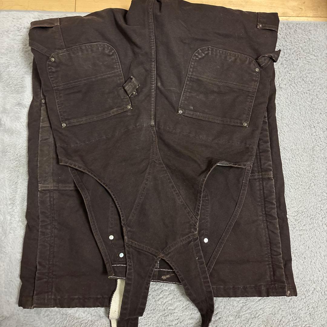 ダークブラウン オーバーオール複数ポケットダブルニー革タグ
