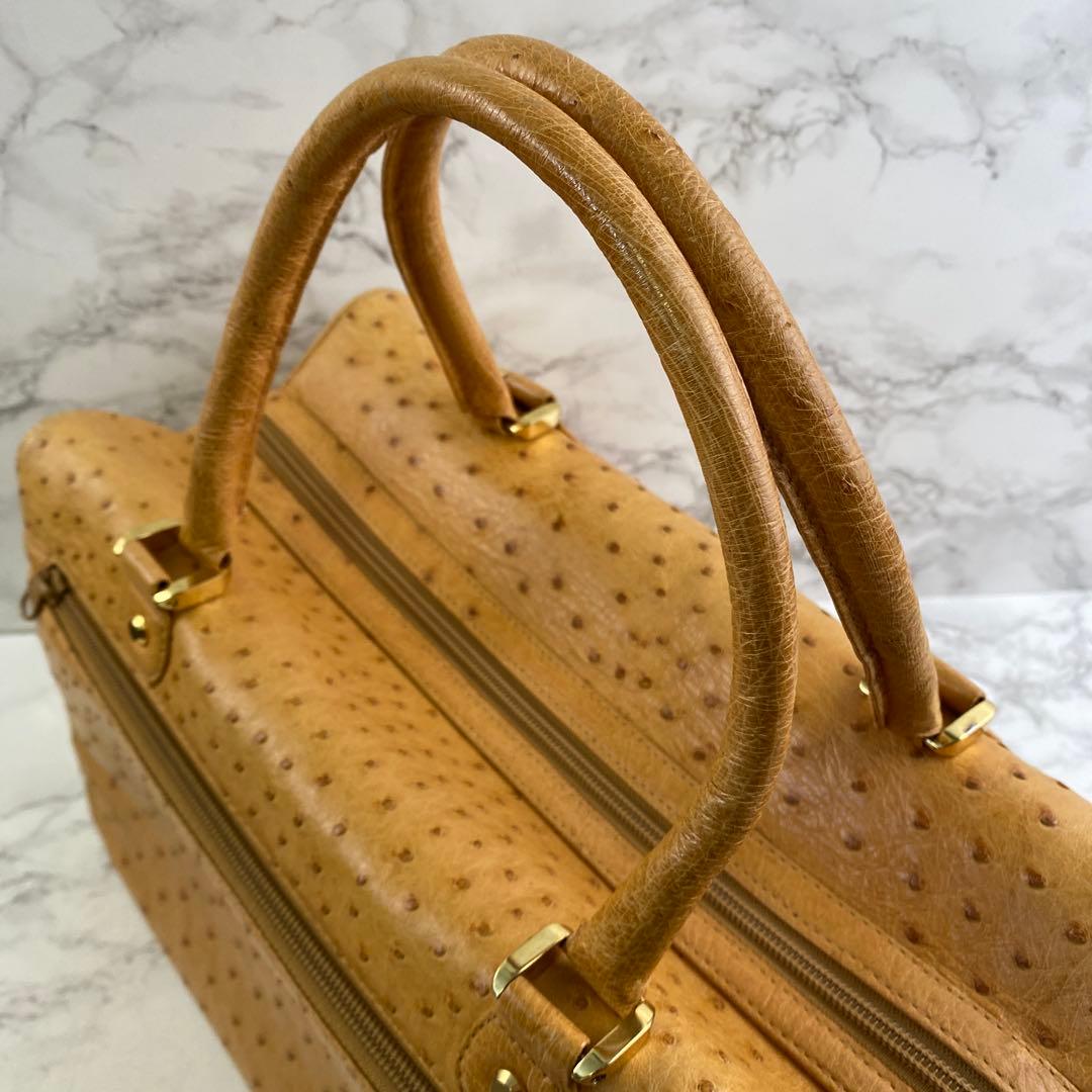 専用 ノーブランド ダチョウ革 オーストリッチレザー スクエア型 ボストンバッグ