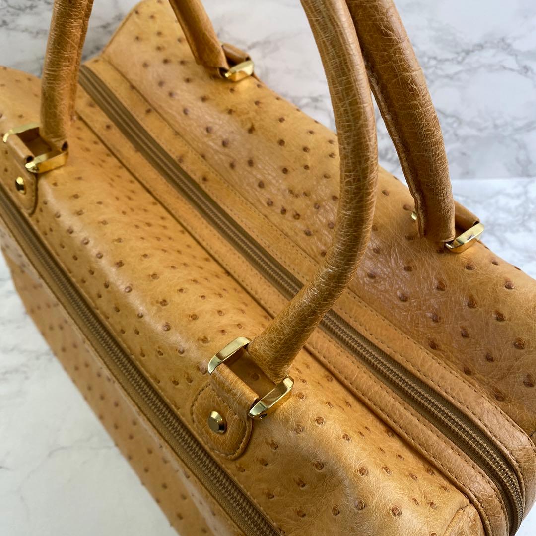 専用 ノーブランド ダチョウ革 オーストリッチレザー スクエア型 ボストンバッグ