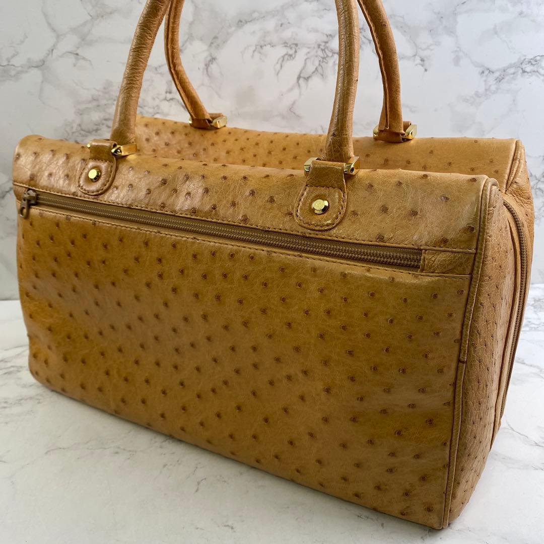 専用 ノーブランド ダチョウ革 オーストリッチレザー スクエア型 ボストンバッグ