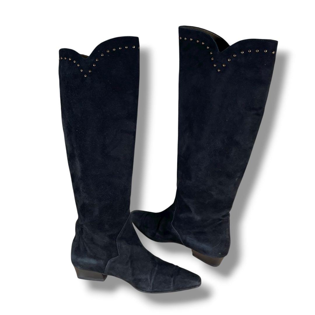 極美品 YSL イブサンローラン ロングブーツ スタッズ ウエスタンブーツ 黒