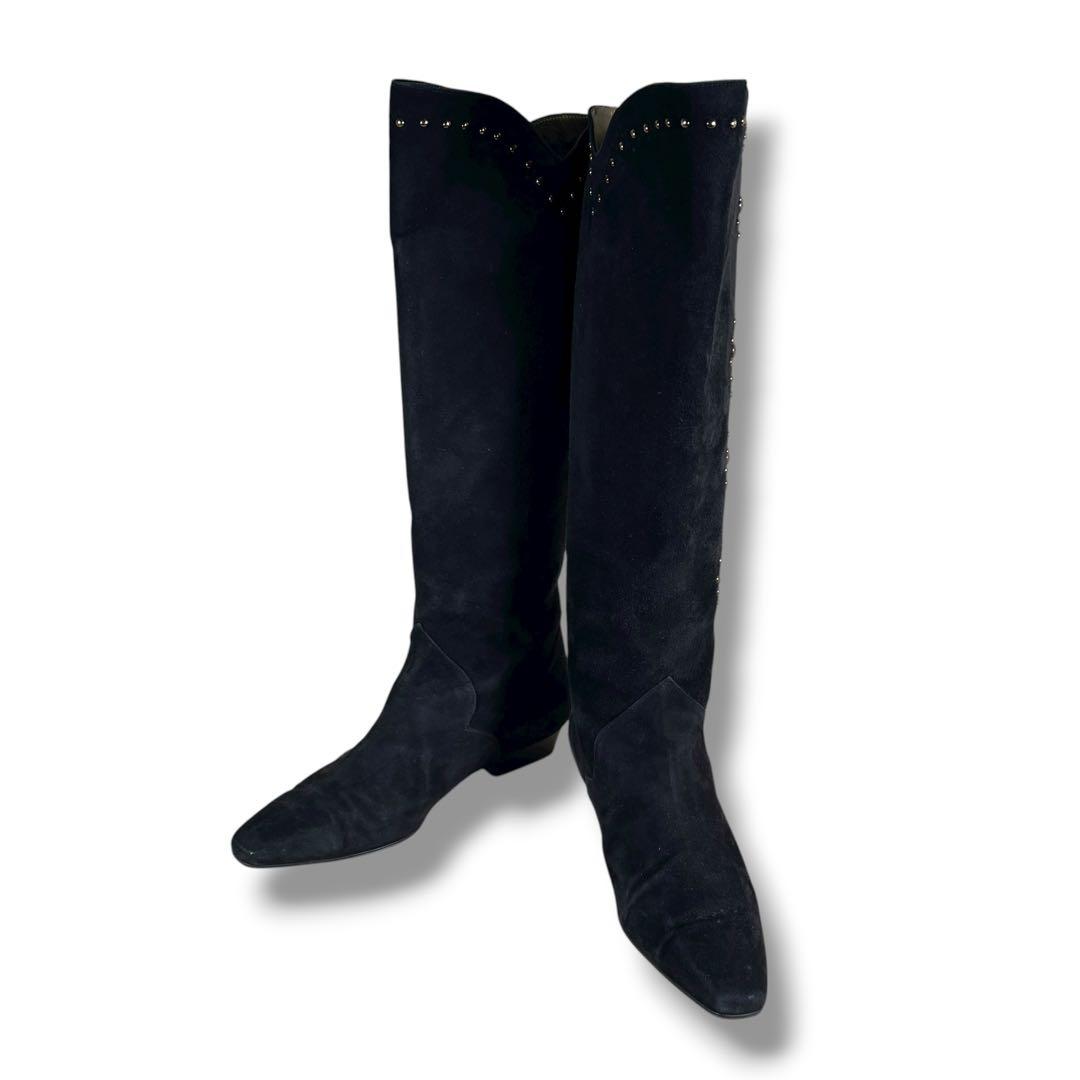 極美品 YSL イブサンローラン ロングブーツ スタッズ ウエスタンブーツ 黒