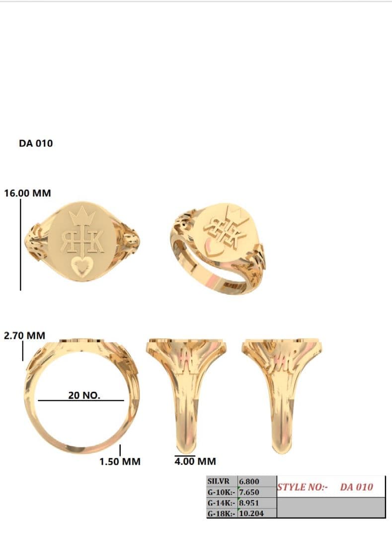 狐様　K18オーダーリング CAD作製