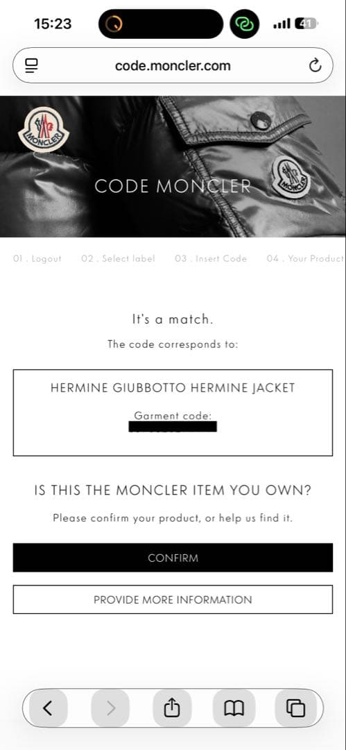 .2015【QR鑑定済・美品】モンクレール　HERMINE ダウンコートAライン