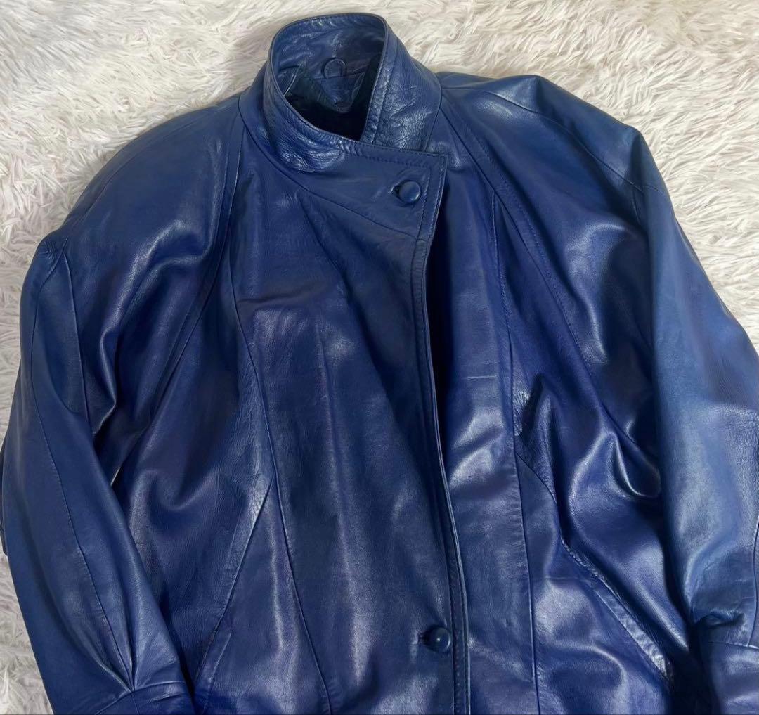 ダークブルー レザーコート