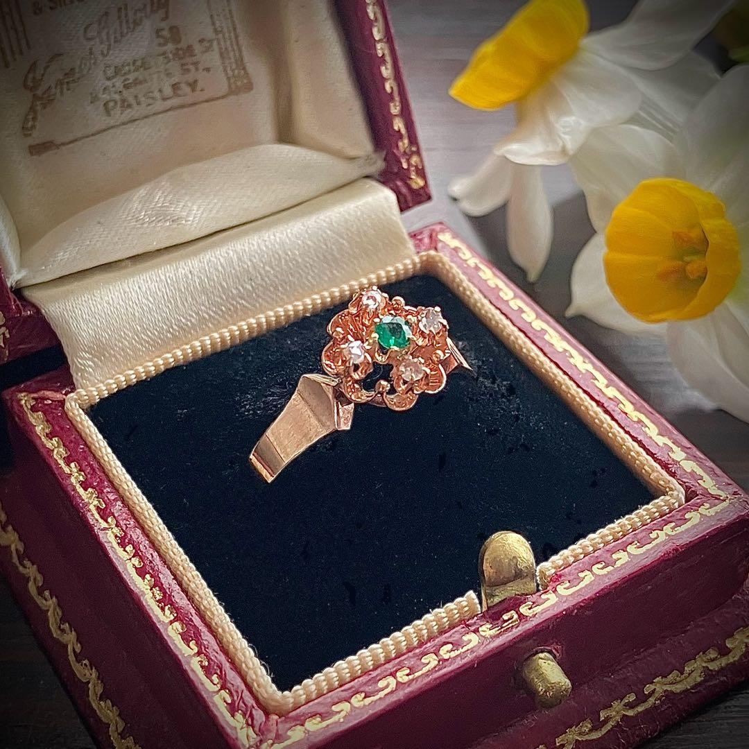 k9 アンティーク フランス　エメラルド＆ダイヤモンド　リング