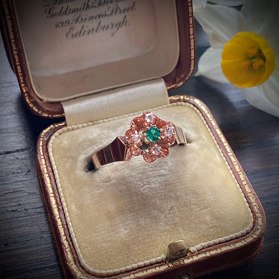 k9 アンティーク フランス　エメラルド＆ダイヤモンド　リング