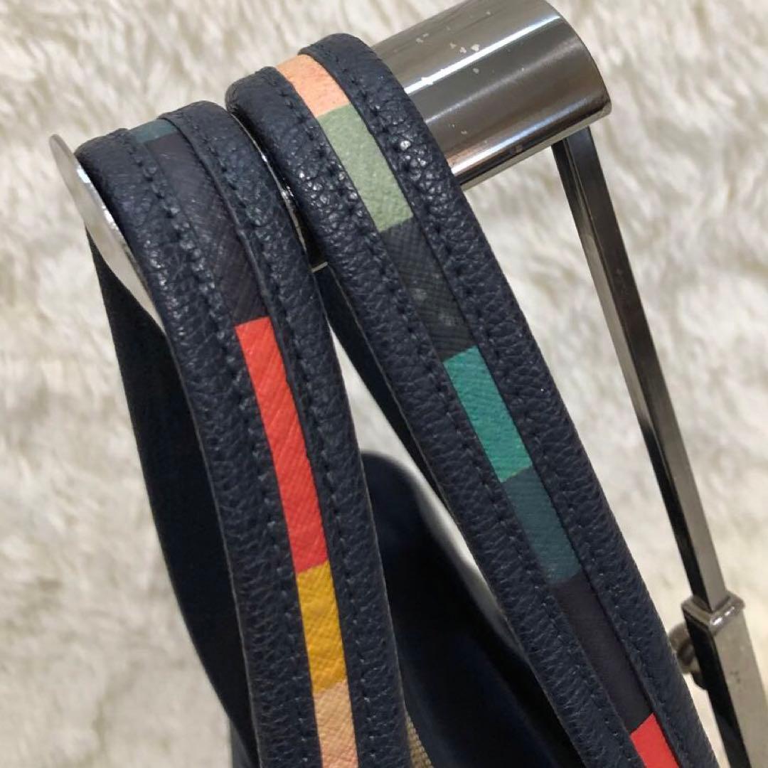 未使用級✨✨ポールスミス レザー　マルチストライプ　トートバッグ ネイビー