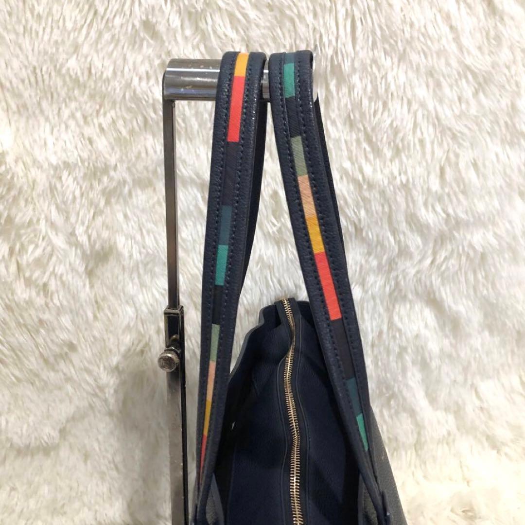 未使用級✨✨ポールスミス レザー　マルチストライプ　トートバッグ ネイビー