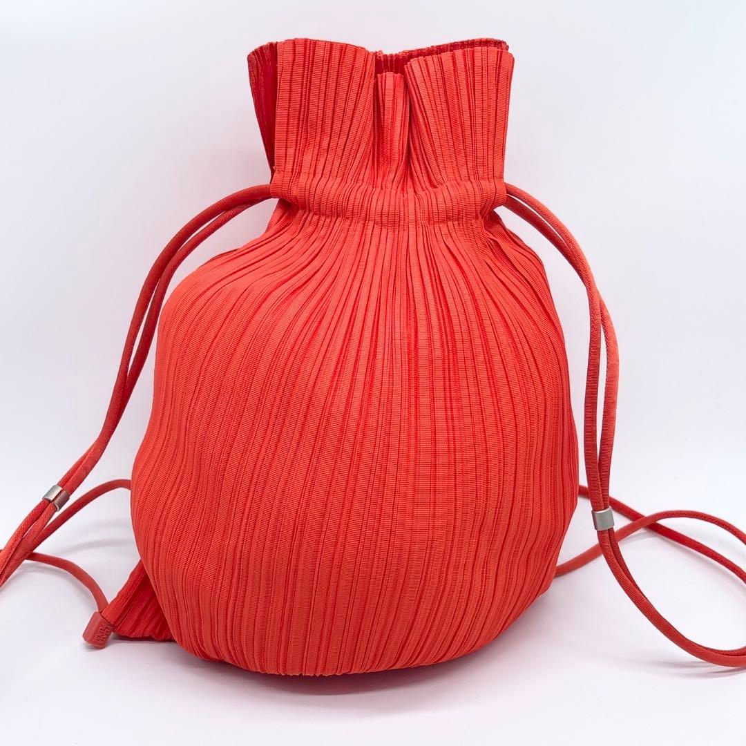 イッセイミヤケ　プリーツプリーツ リュック レッド バックパック　巾着