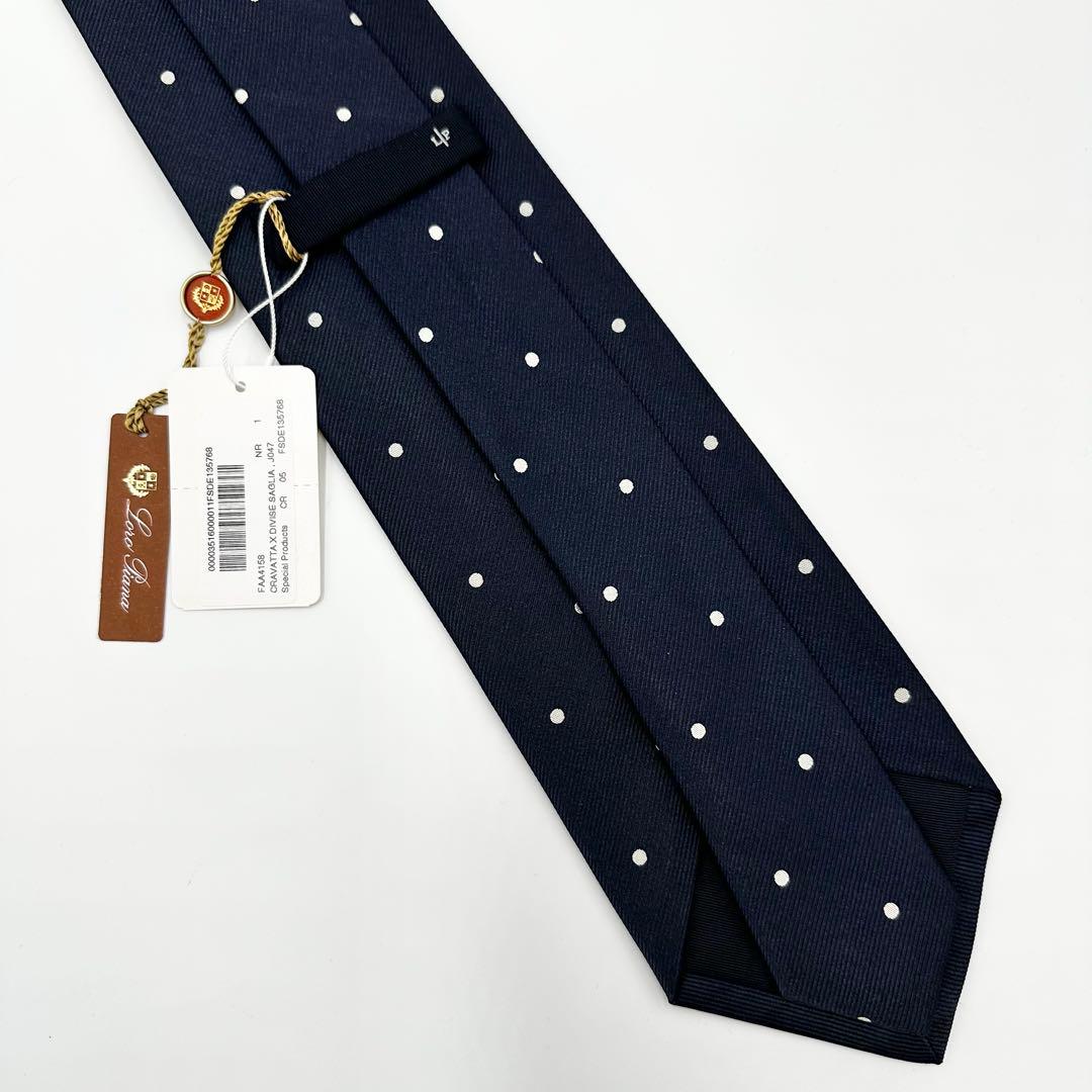 未使用品◎Loro Piana シルクネクタイ メンズ ビジネス ドット柄 紺