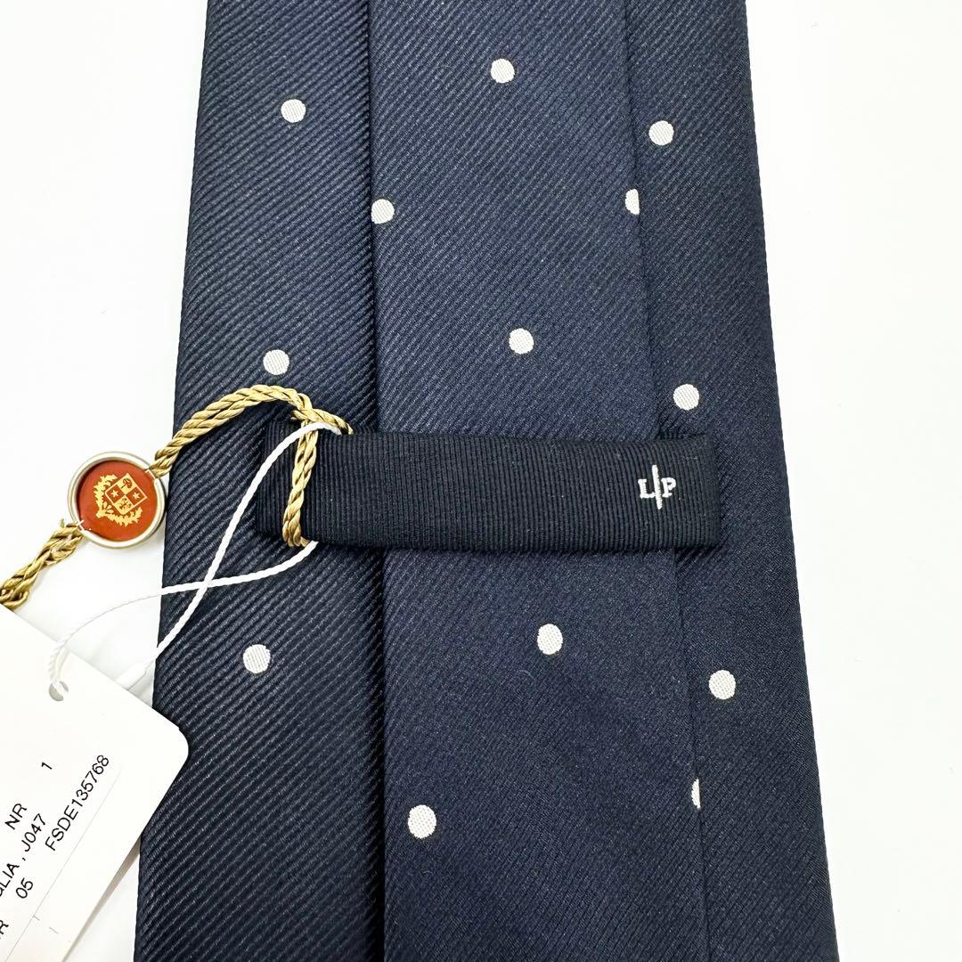 未使用品◎Loro Piana シルクネクタイ メンズ ビジネス ドット柄 紺
