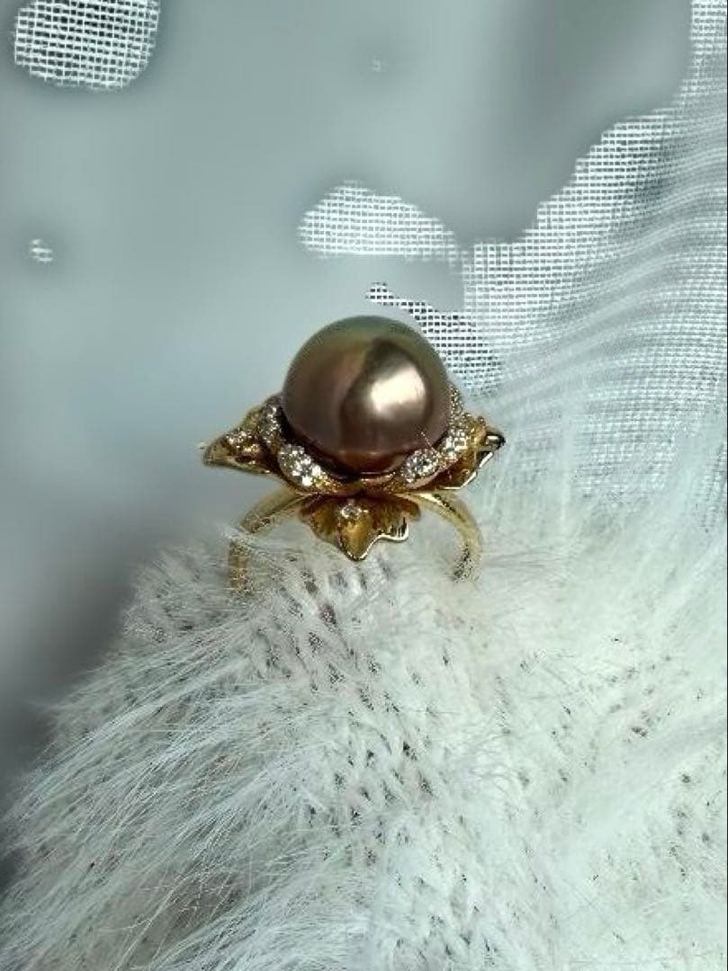 【極光13mm】エジソンパール リング カフェゴールド 18K鍍金 華やか
